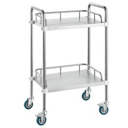 VEVOR - Lab Rolling Cart, 2-Shelf Stainless Steel Rolling Cart, Lab Serving Cart with Swivel Casters, Dental Utility Cart - Silver