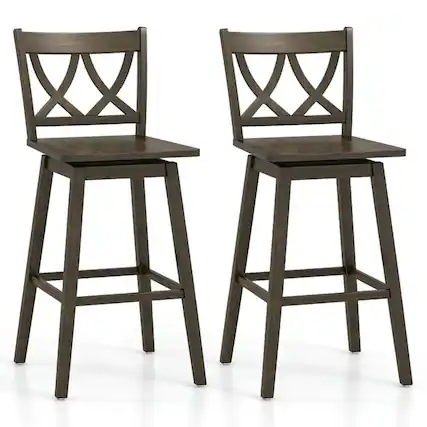 Front. Kadyn - Kitchen Counter Bar Chairs, Bar Stools,24/29 Inch Bar Stool Set of 2 Wooden Bar Chairs with Rubber Wood Frame-29 inches - Gray.