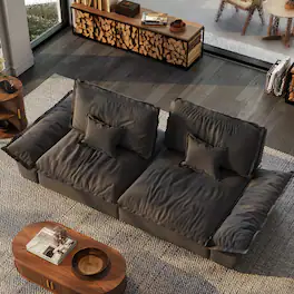 POVISON - 104.33" Sailboat Deep Sofa Stain Resistant Cozy Couch with Adjustable Backrest - Gray Suede Fabric