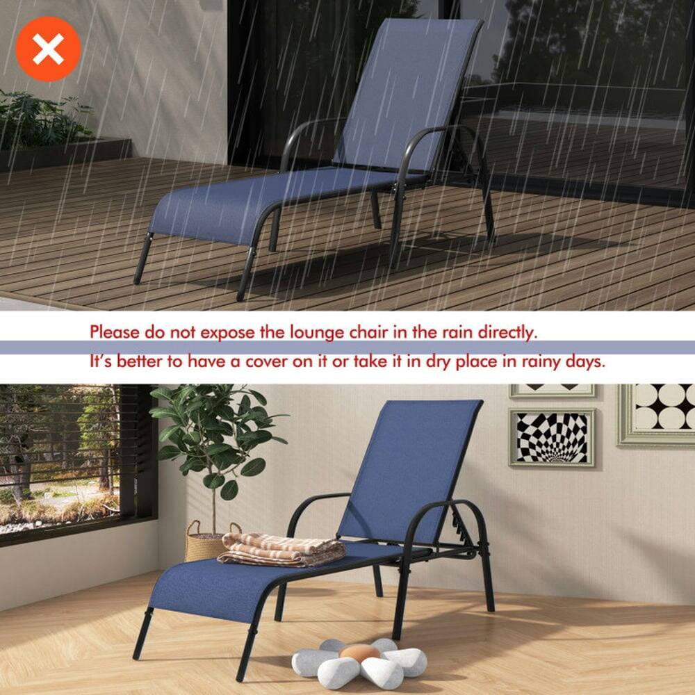 Please do not expose the lounge chair in the rain directly. It's better to have a cover on it or take it in a dry place in rainy days.
