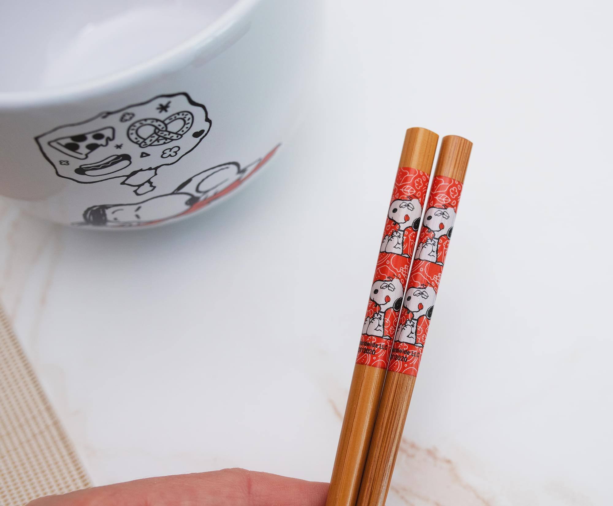 Alt View 3. Silver Buffalo - Peanuts "Munch Time" 20-Ounce Ceramic Ramen Bowl and Chopstick Set - White.