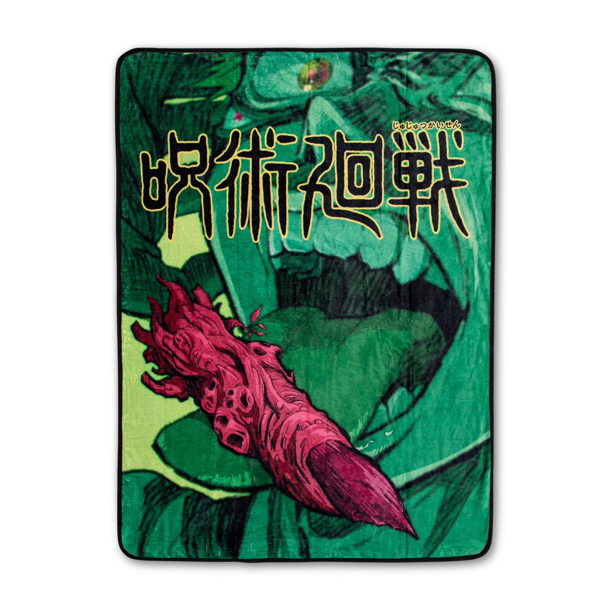 Front. Just Funky - Jujutsu Kaisen Sukuna Finger Microplush Throw Blanket | 45 x 60 Inches - Red.