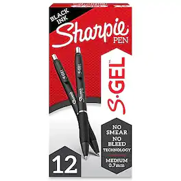 Sharpie - S-Gel Retractable Gel Pens, Medium Point, 0.7mm, Ink, Dozen (2096159) - Black