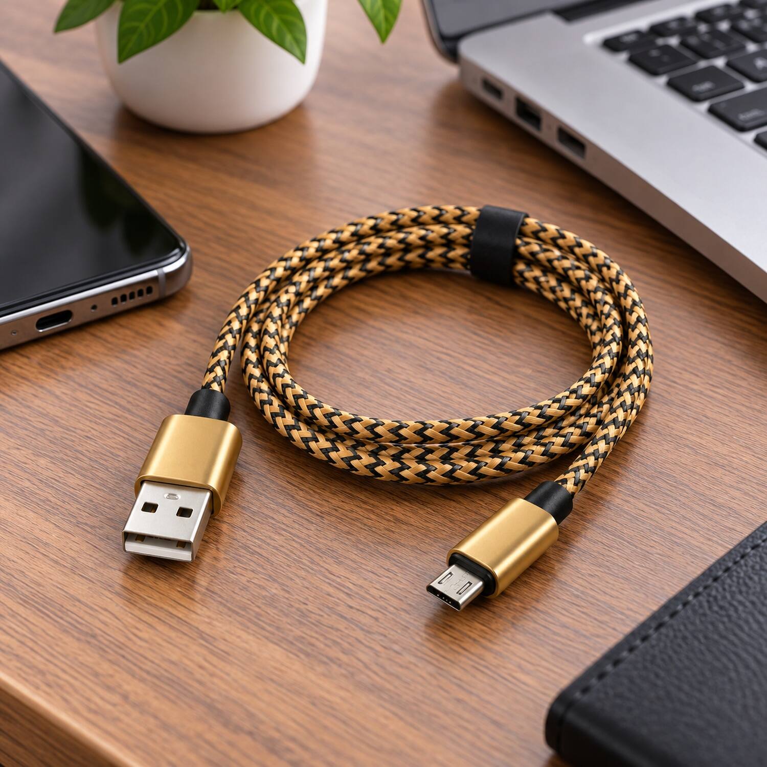 Left. Sanoxy - 1M / 3FT Micro USB Fast Charger Data Sync Cable Cord (Gold) - Gold.
