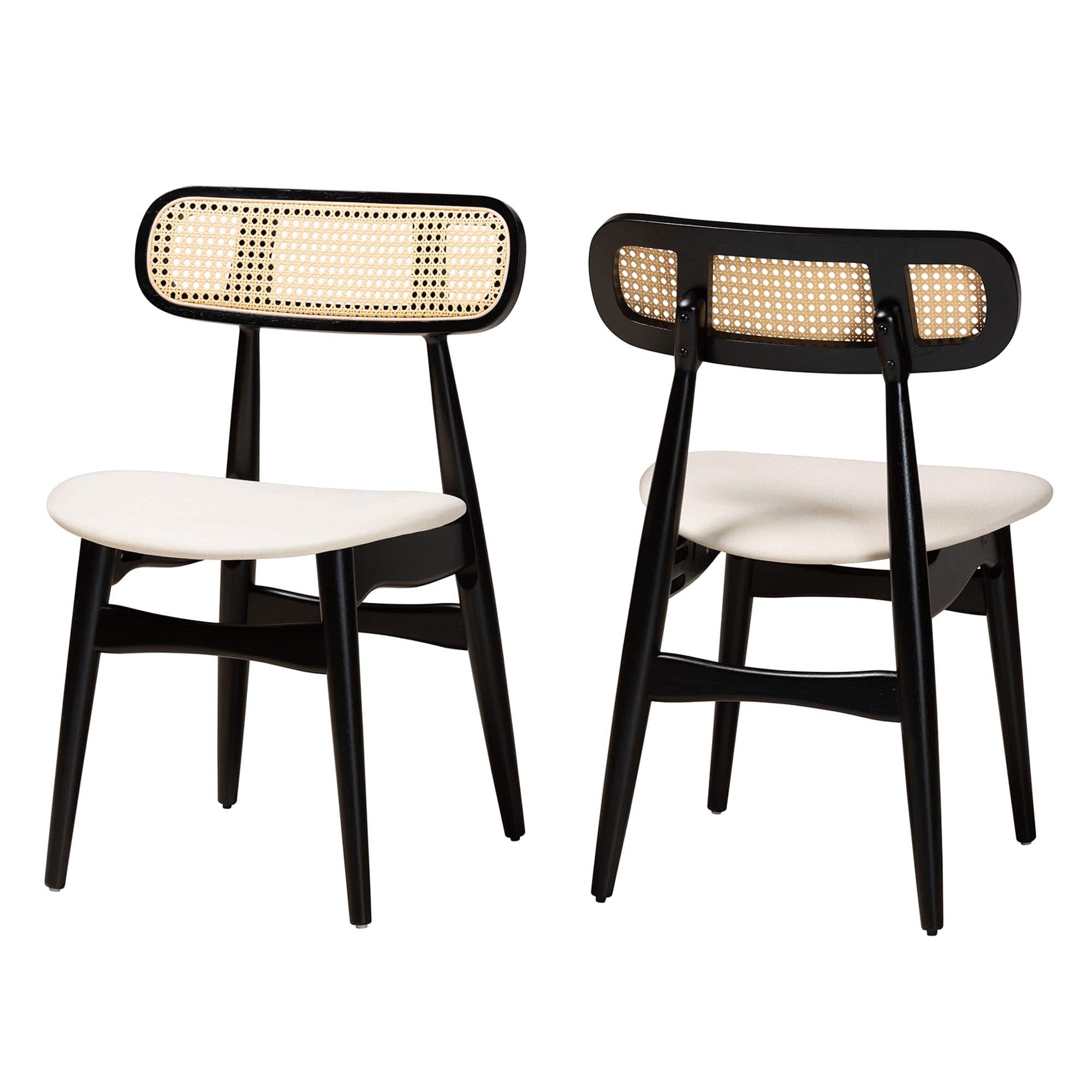 Baxton Studio - Tarana Mid-Century Modern Cream Fabric and Finished Wood 2-Piece Dining Chair Set - Cream/Black/Light Brown