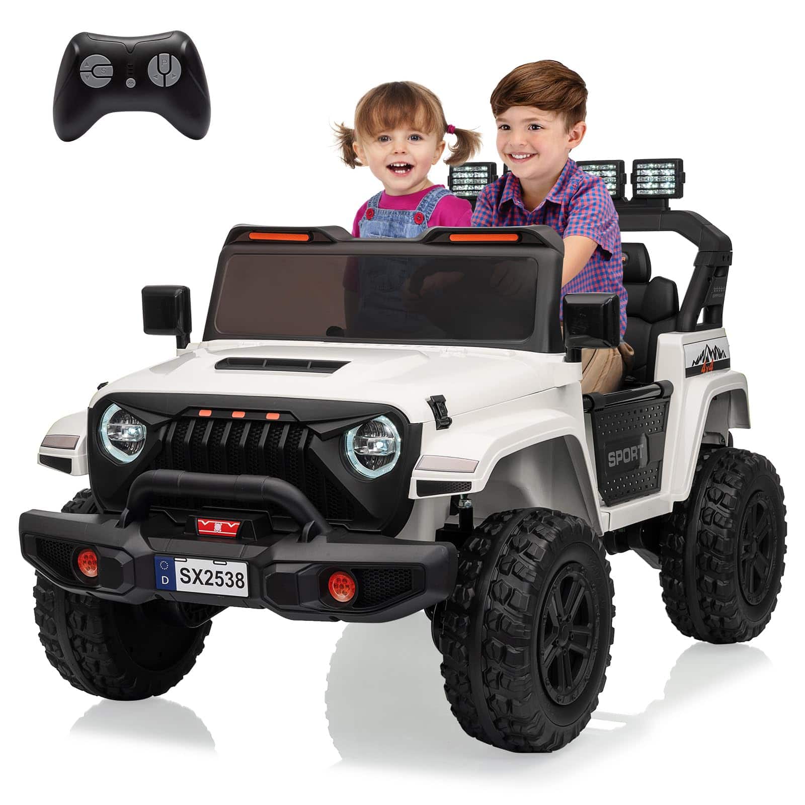 Maxxis Merch - 24V Ride-On Truck for Big Kid,2-Seater Electric Vehicle with Adjustable Footrest Wide Seat,4×200W Motor,4WD Power Wheel