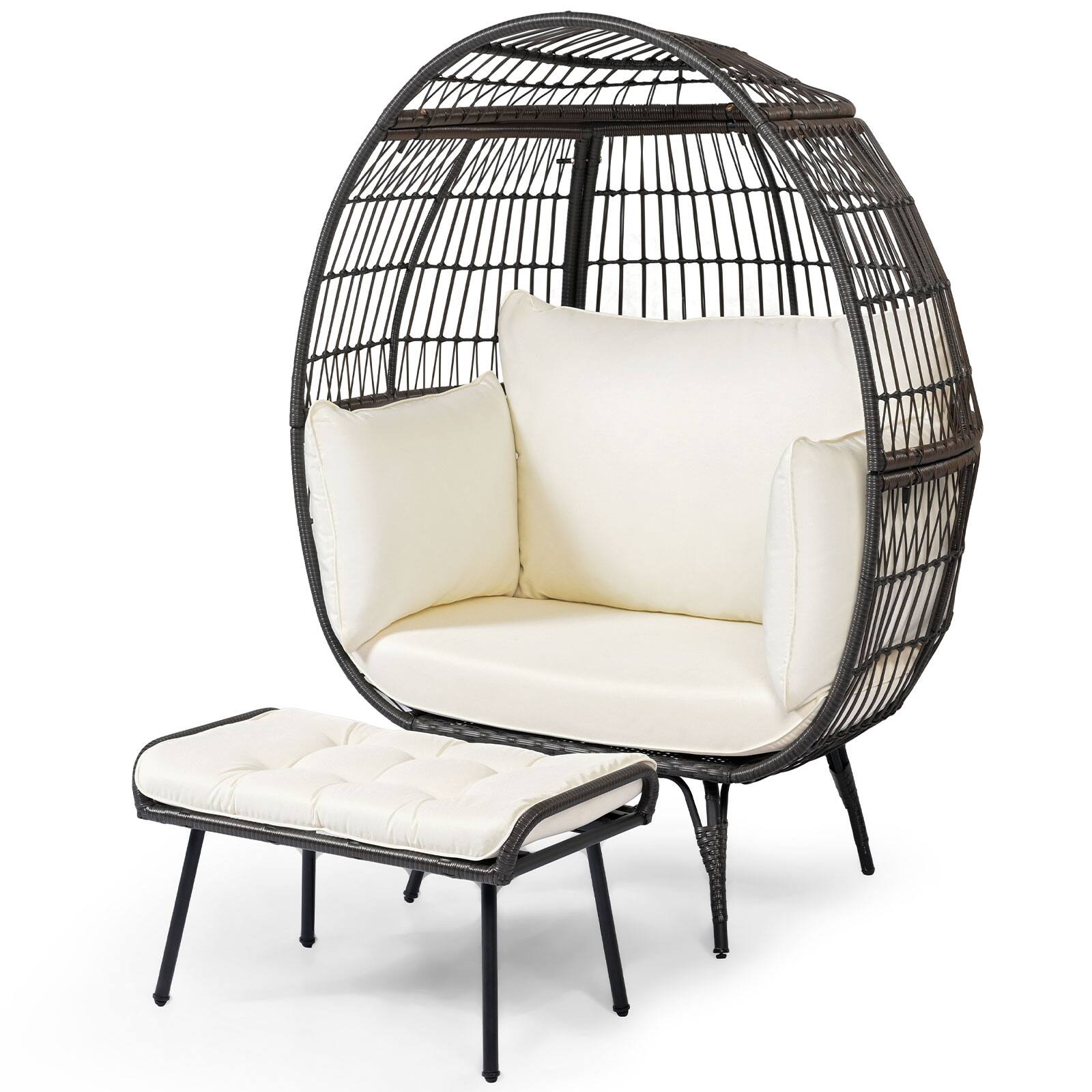 Alt View 5. Gymax - Gymax 2 PCS Patio Wicker Lounge Basket Set Oversized Egg Chair w/ Soft Cushions - Mix Brown, Off White.