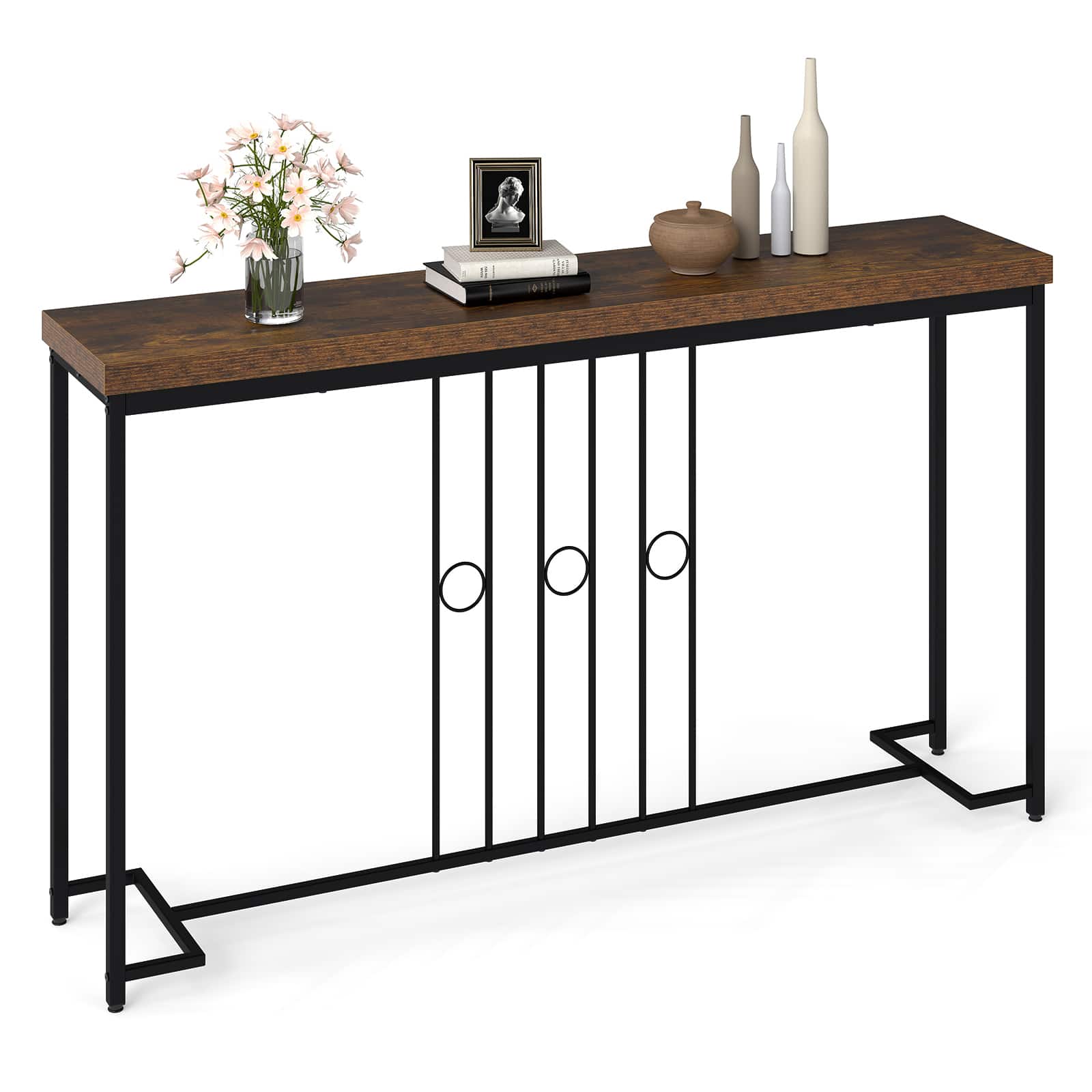 Gymax - Industrial Console Table 55'' Narrow Table w/ H-Shaped Base & Spacious Tabletop - Brown