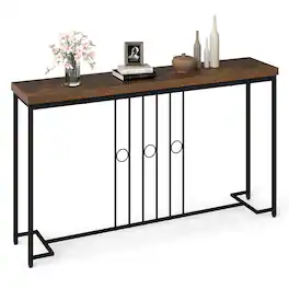 Gymax - Industrial Console Table 55'' Narrow Table w/ H-Shaped Base & Spacious Tabletop - Brown