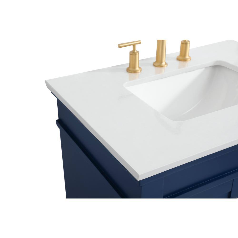 Back. Elegant Decor - 30 inch Single Bathroom vanity in Blue with ivory white engineered marble - Blue.