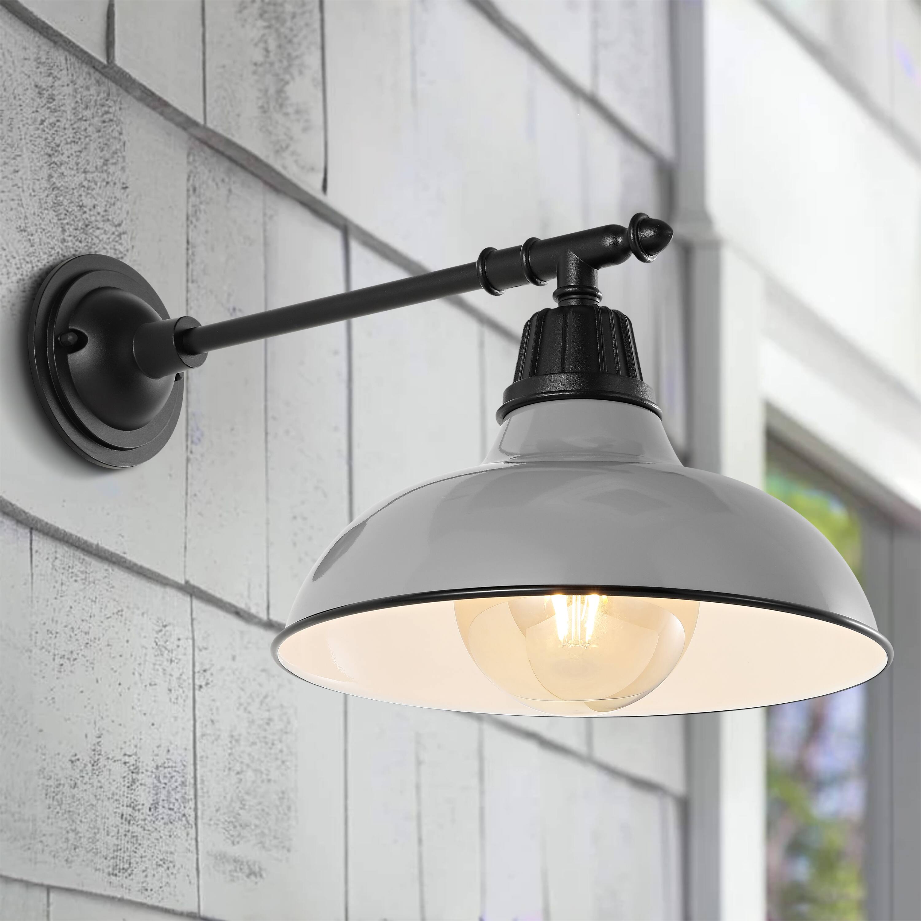 Alt View 6. Jonathan Y - Wallace 12.25" 1-Light Farmhouse Industrial Indoor/Outdoor Iron LED Victorian Arm Outdoor Sconce, Gray - Gray/Black.
