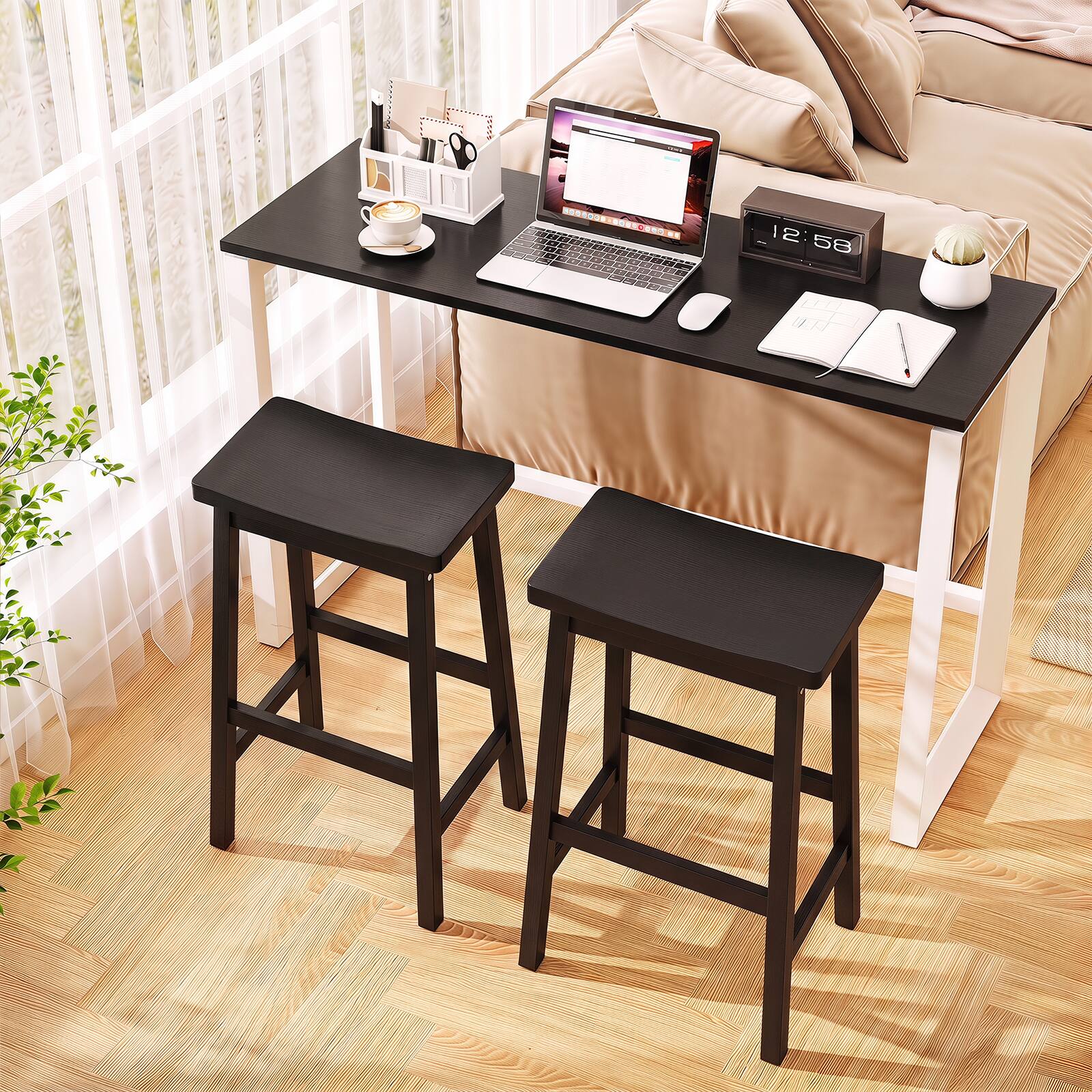 Alt View 3. Gymax - Gymax 29'' Saddle-Seat Counter Height Stools Set of 2 Backless Barstools w/Curved Seat Black - Black.