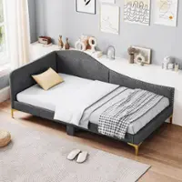 Costway - Twin Size Upholstered Daybed Rivet-Tufted Platform Bed with Metal Legs - Gray - Front_Zoom
