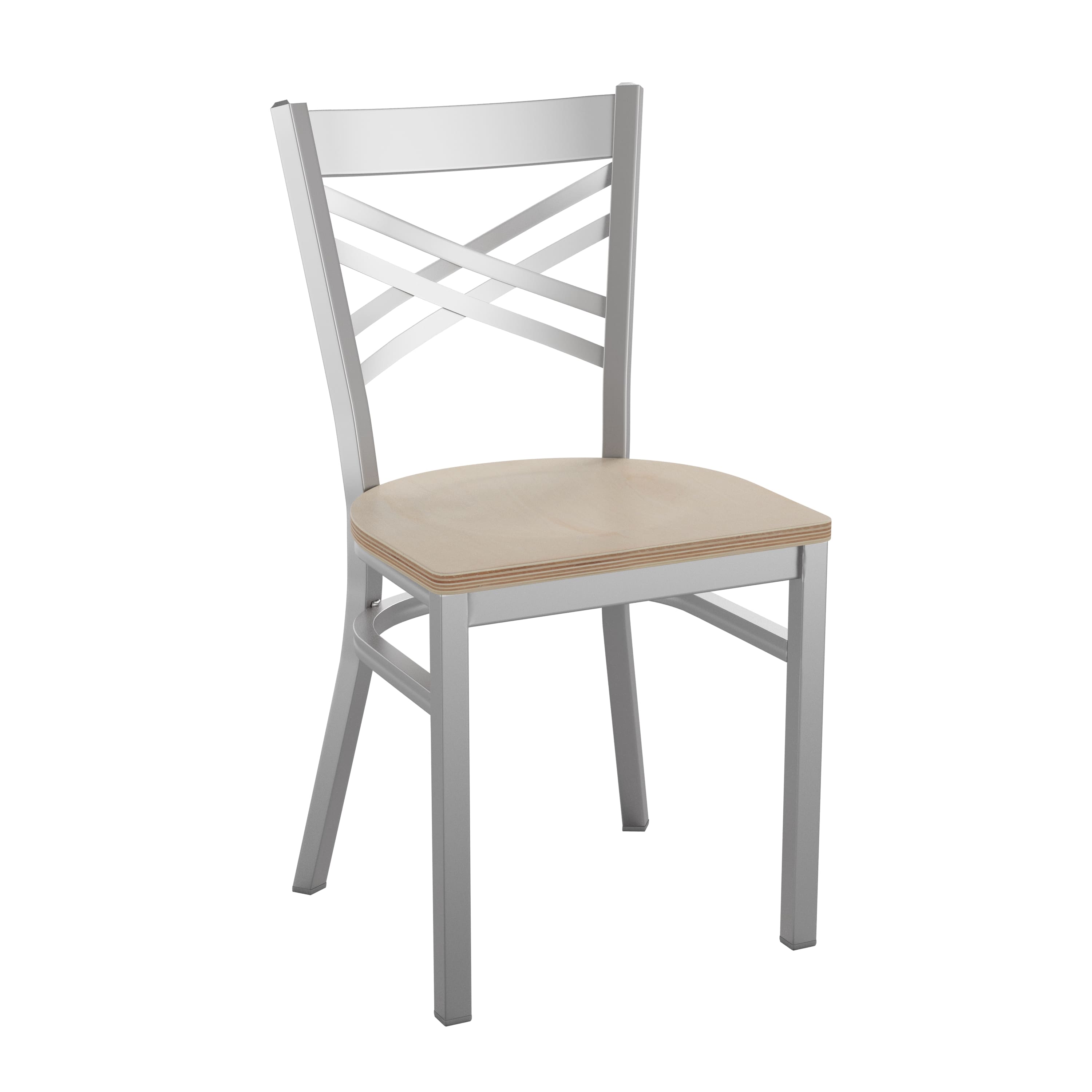 Flash Furniture - HERCULES Series Silver Antique Finish with Clear Coat ''X'' Back Metal Restaurant Chair - Antique Wood Seat - White