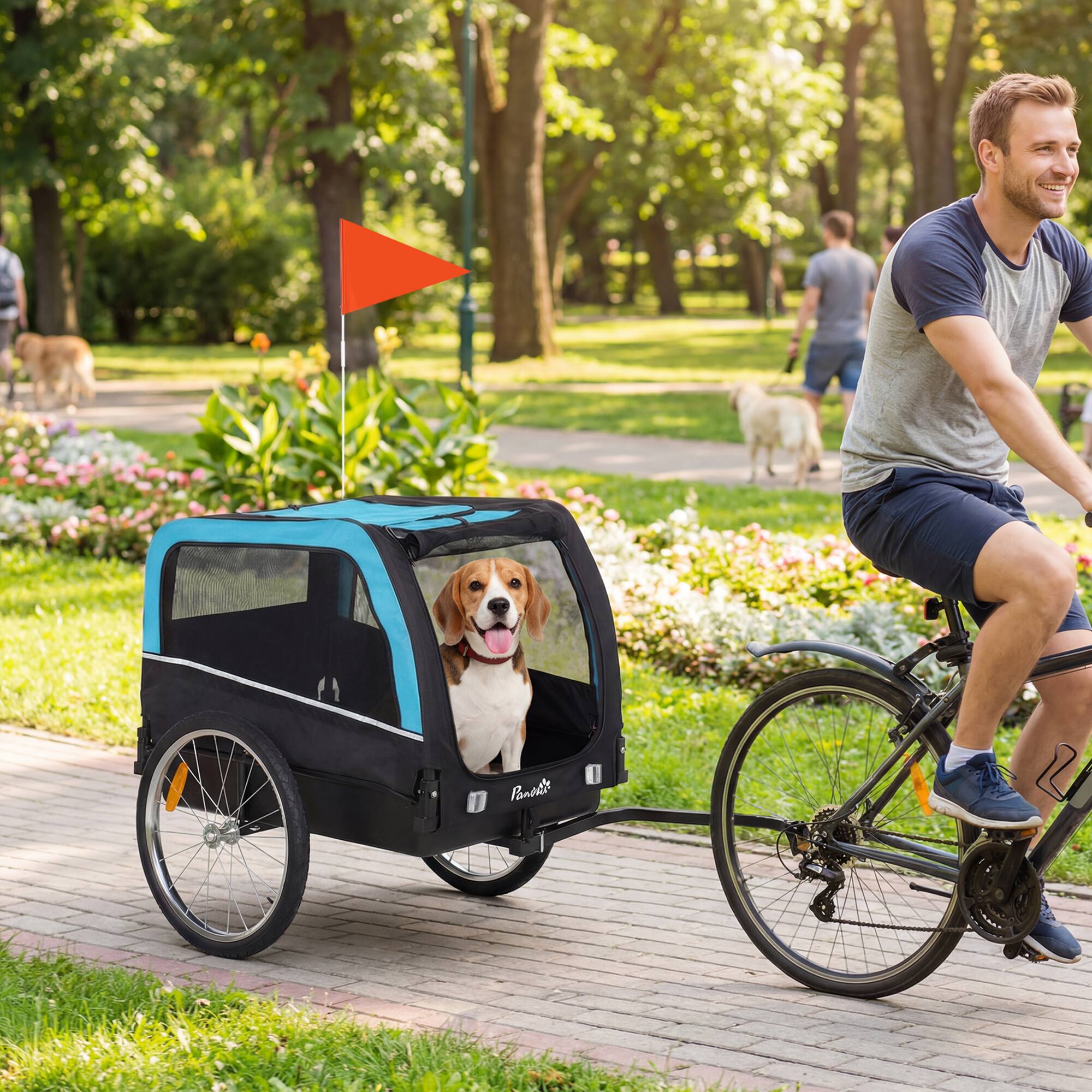 Alt View 1. Pawhut - Bike Trailer, Pet Cart Bicycle Carrier with 20" Air Tires, Quick-Release Wheels - Blue.