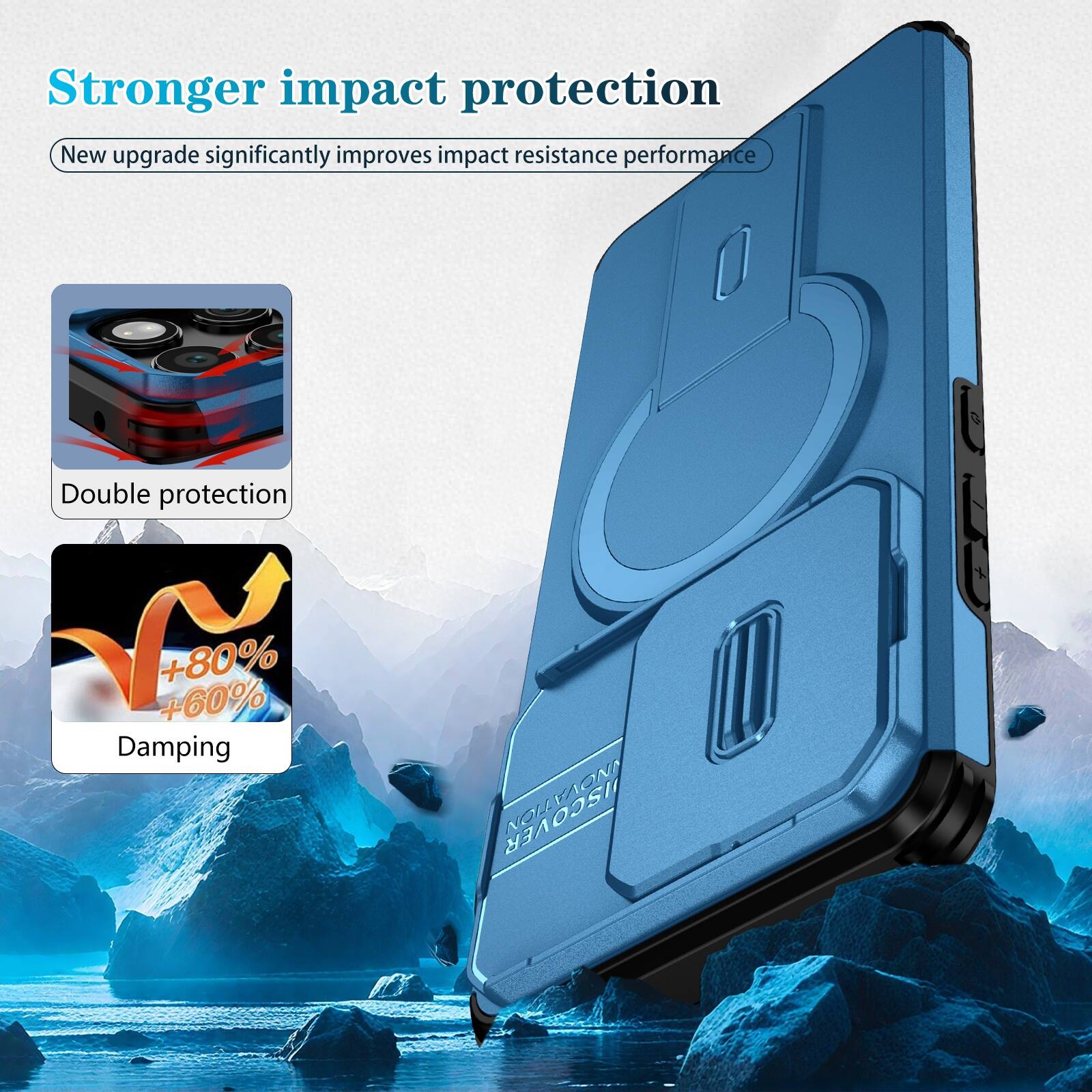 Stronger impact protection  
New upgrade significantly improves impact resistance performance  
Double protection  
+80% +60% Damping