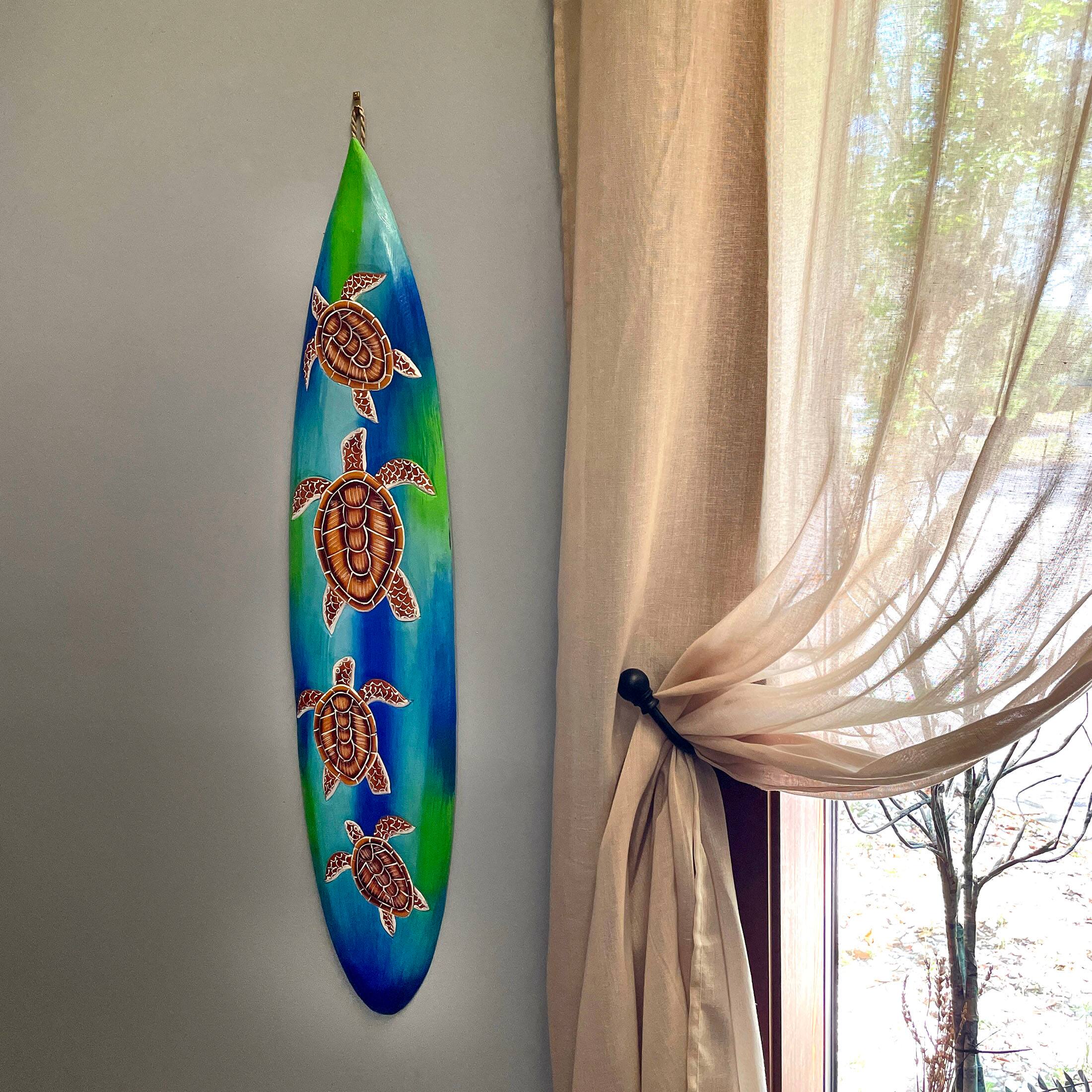 Alt View 7. Chesapeake Bay - Wooden Sea Turtle Surfboard Wall Decor 38.5" Tropical Ocean Beach Art - Multicolored.