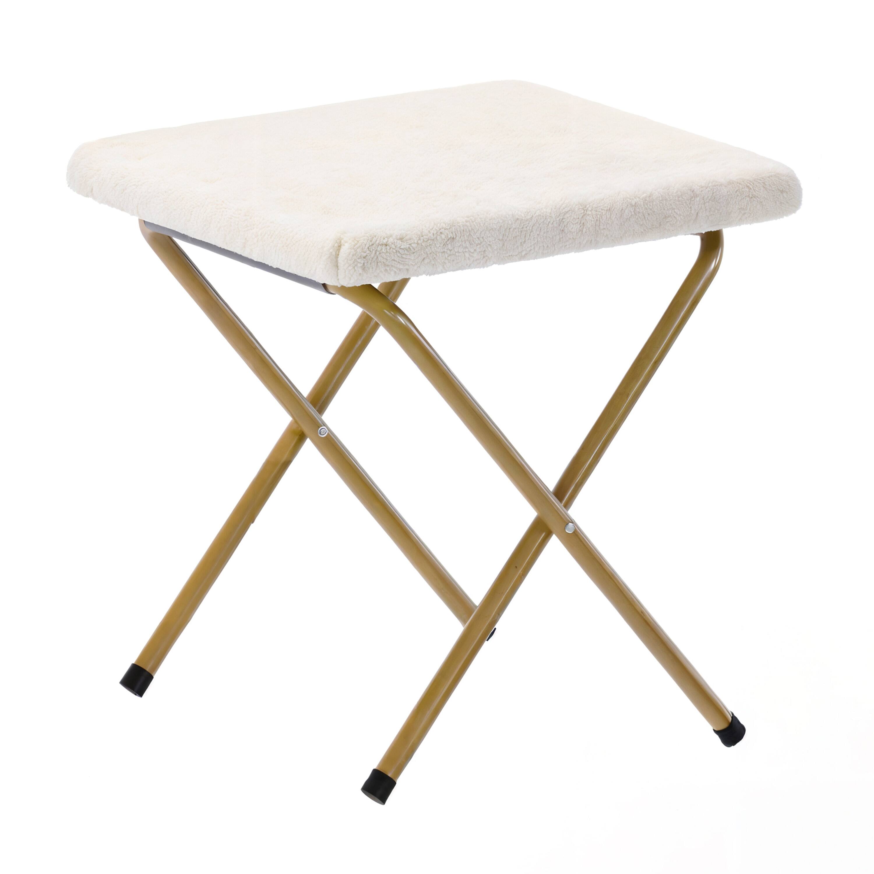 Alt View 8. Emma + Oliver - Ersa Oversize Folding Saucer Moon Chair and Ottoman for Dorm and Bedroom with Steel Frames - Ivory Faux Shearling Fabric/Soft Gold Frame.