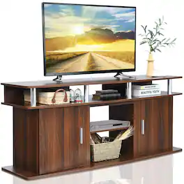 Ecooso - 63 Inch TV Stand Entertainment Console with Dual Cabinets - Walnut