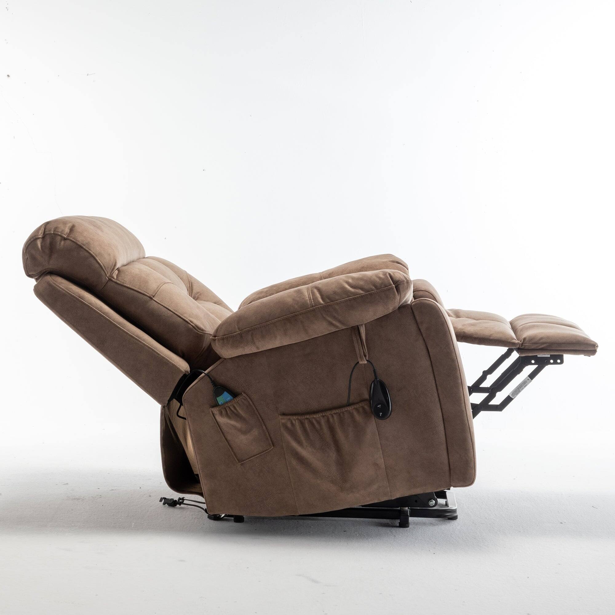 Alt View 4. Boyel Living - Oversize 26in Wide Power Lift Recliner Elderly 8 Massage Points Lumbar Heating German OKIN Motor Hidden Cup Holder - Antique brown.