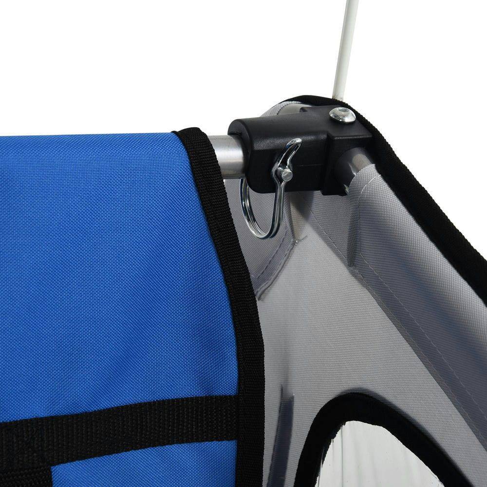 Angle. Resenkos - 2-Seat Kid Bike Trailer, Sturdy Steel Frame, 5-Point Safety Harnesses and Cozy Seat, Blue.