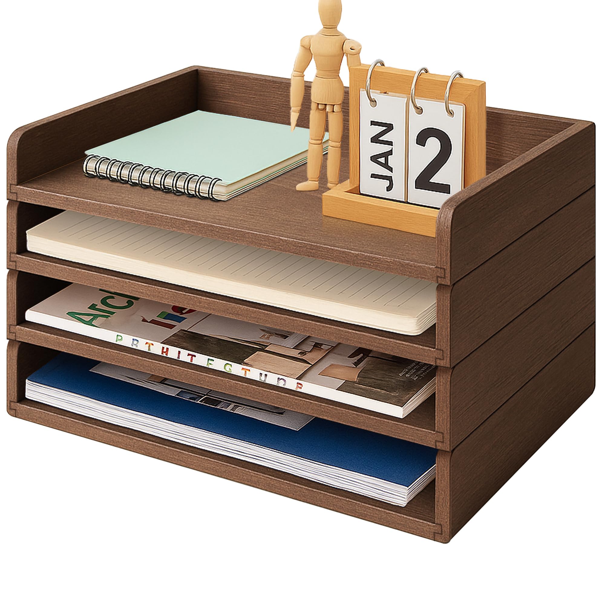 Dapper Styles Wooden Paper Tray Organizer For Desk Stackable Holder And ...