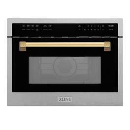 ZLINE - Autograph 24 in. 1.6 cu. ft. Built-in Convection Microwave Oven with Polished Gold Accents - Satin Stainless Steel