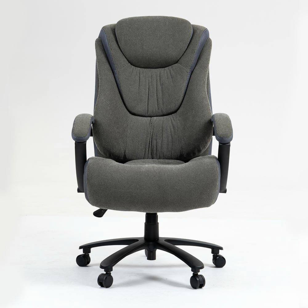 Left. Kadyn - High Back Executive Office Chair, Linen-Feel Fabric, 4-Level Gas Lift, Ergonomic S-Curve Support, Black Gray - Gray.