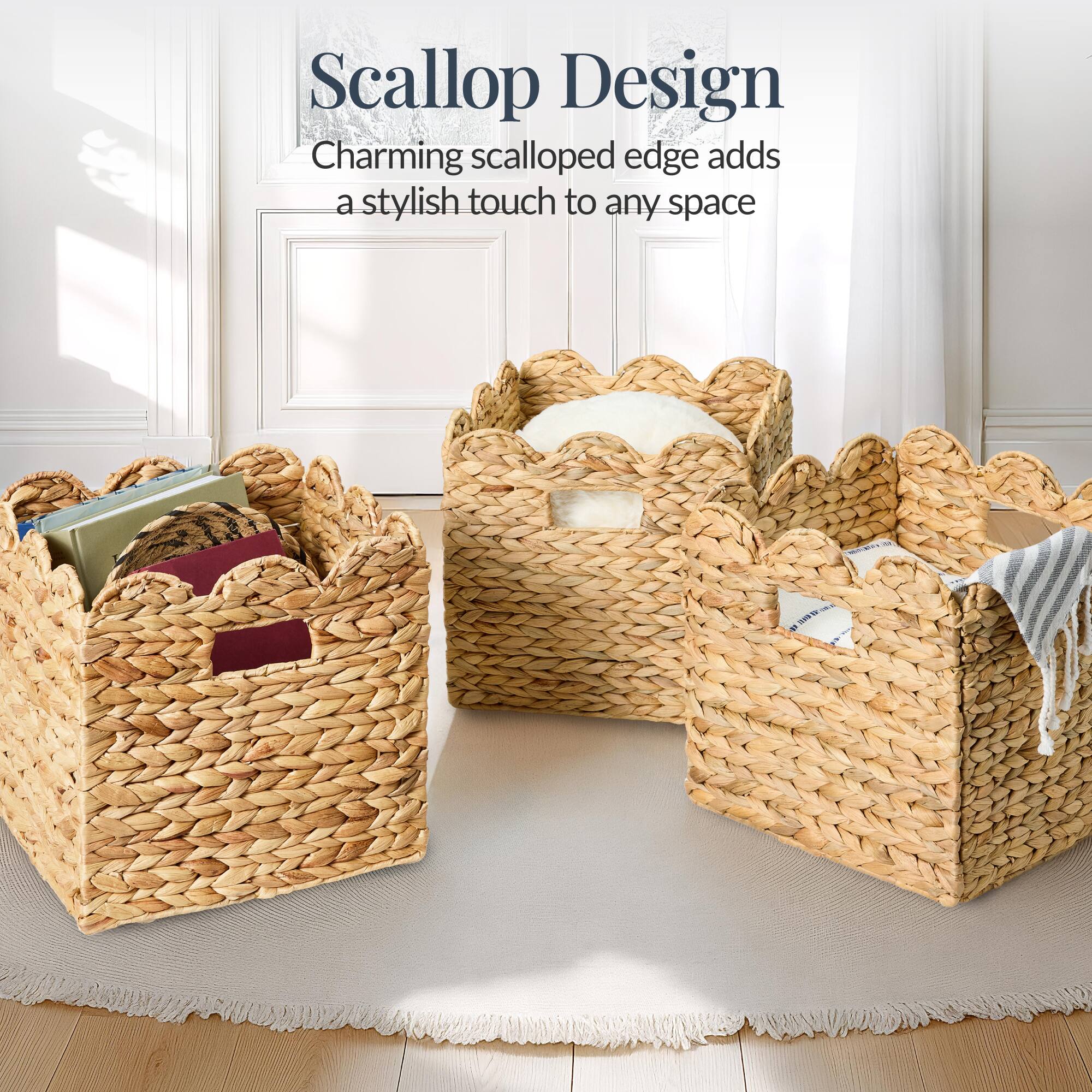 Scallop Design  
Charming scalloped edge adds a stylish touch to any space