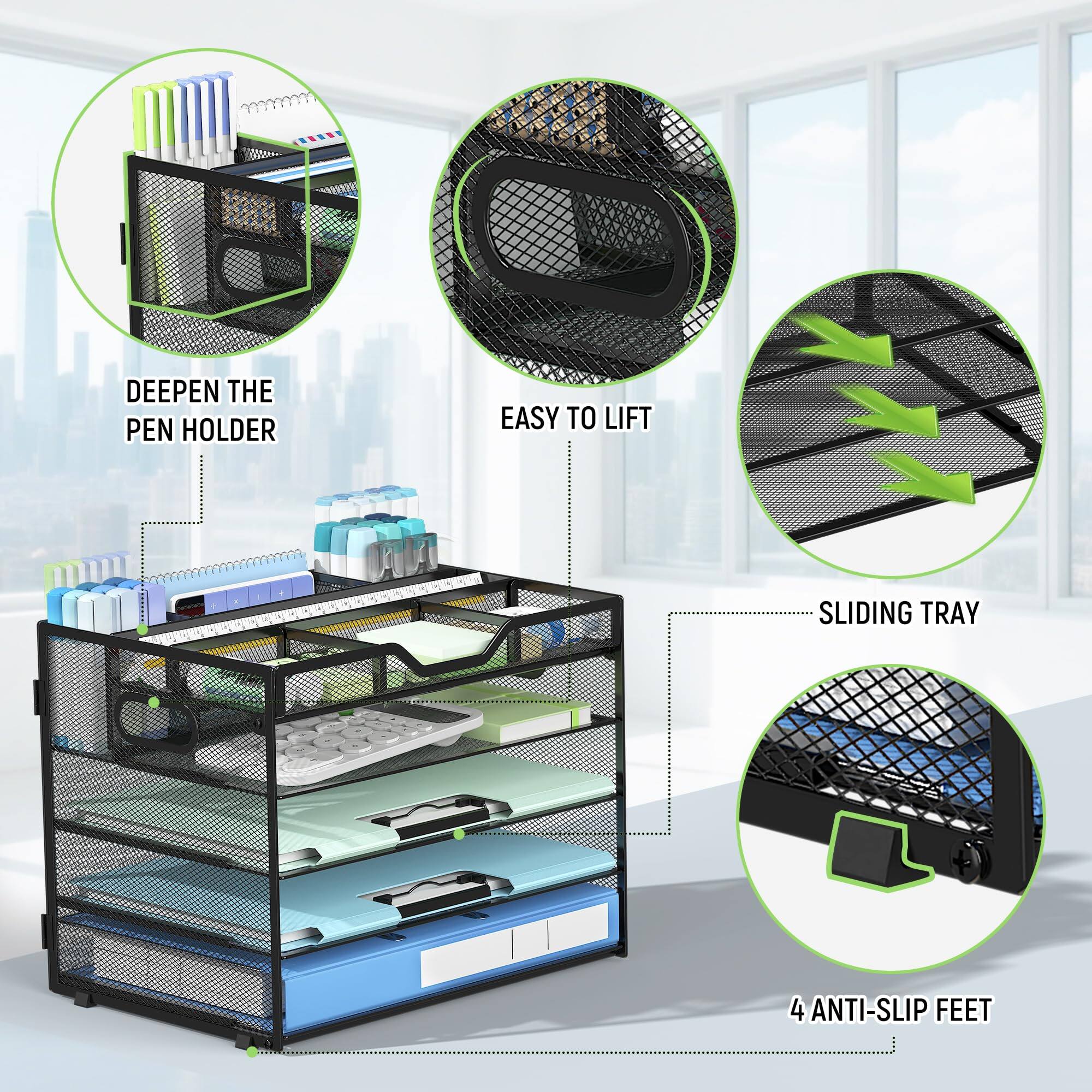 Dapper Styles 5 Tier Mesh Desk Organizer Letter Tray With Adjustable ...
