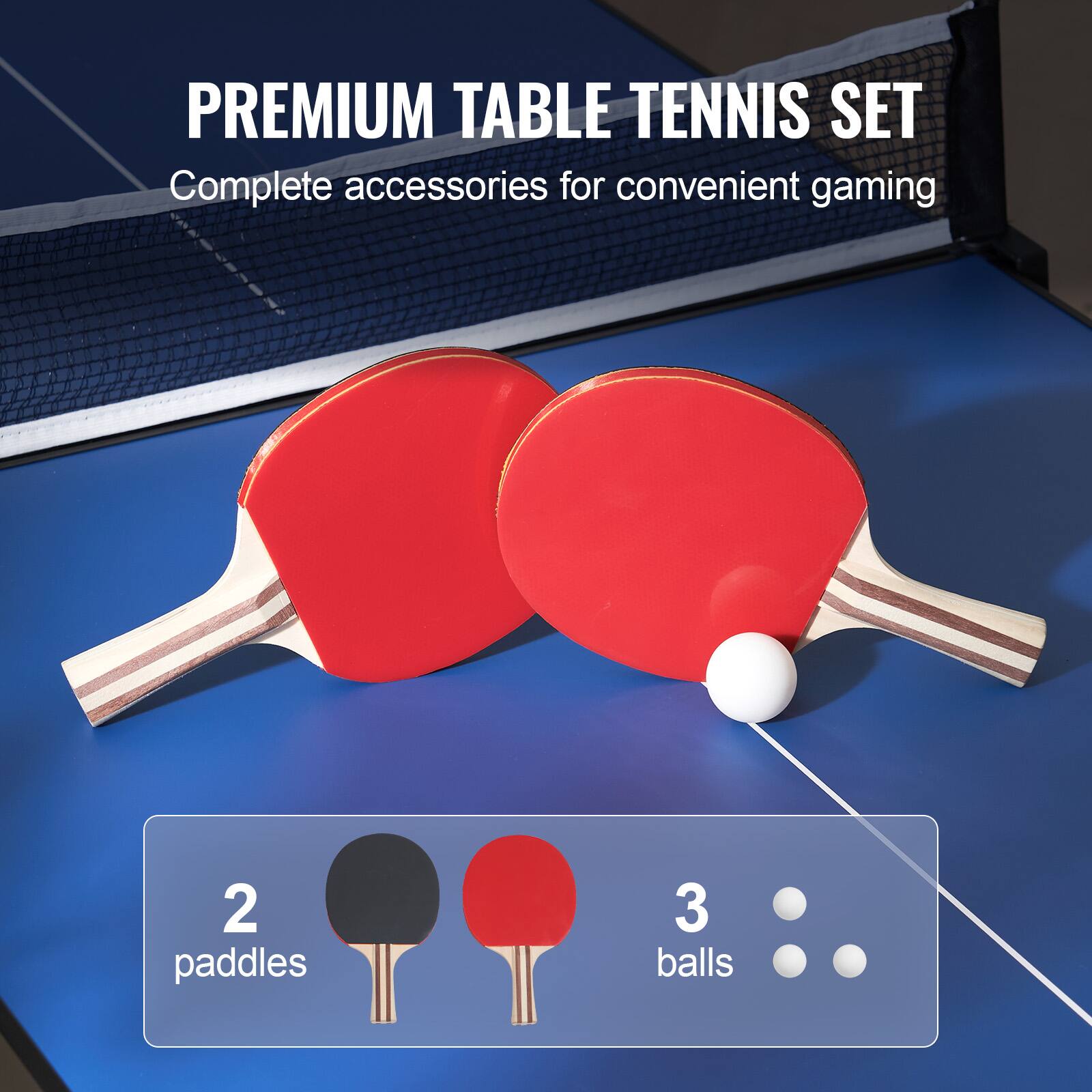 PREMIUM TABLE TENNIS SET  
Complete accessories for convenient gaming  

2 paddles  
3 balls