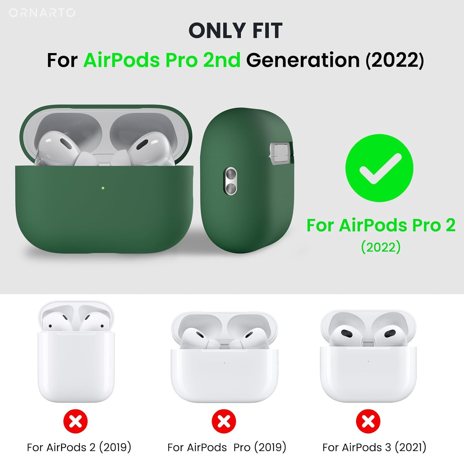 ORNARTO ONLY FIT For AirPods Pro 2nd Generation (2022) For AirPods Pro 2 (2022) x For AirPods 2 (2019) x For AirPods Pro (2019) x For AirPods 3 (2021)