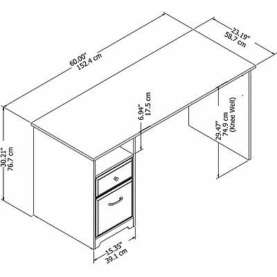 30.21" cm 76.7  
60.00" cm 152.4  
6.94" cm 17.5  
58.7 23.19" cm cm Well) 29.47" 74.9 (Knee  
39.1 15.35" cm