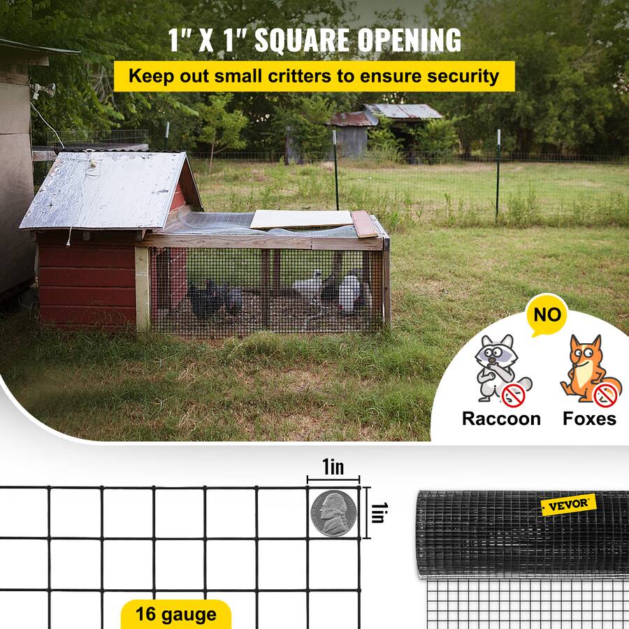 VEVOR Hardware Cloth, 24" x 100' & 1"x1" Mesh Size, Galvanized Steel ...