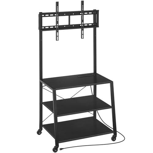 Front. Hirose Alice - Rolling Tv Stand With Mount And Power Outlet Up To 55 Inch Tvs Corner Entertainment Center Small 3-tier Storag... - Black.