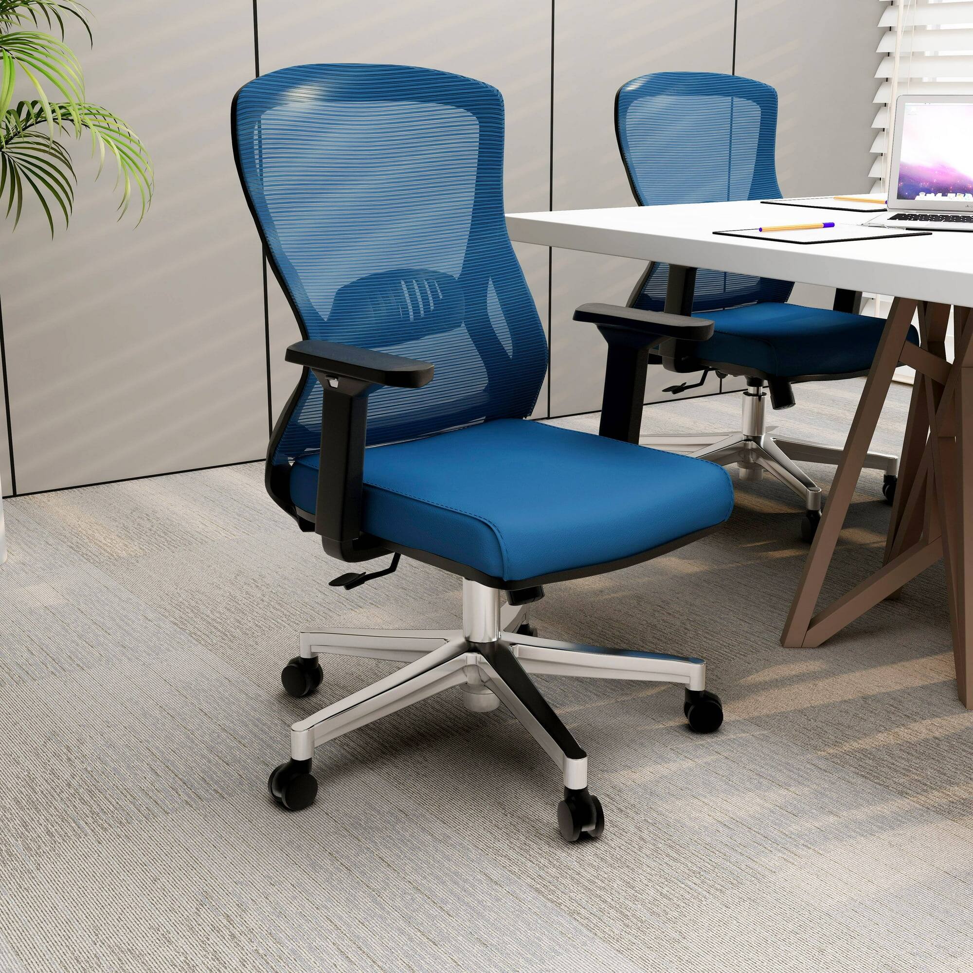 Left. LeisureMod - Adorit Office Chair Ergonomic Mid-Back Mesh Computer Chair with Swivel & Tilt – Comfortable Desk Chair - Blue.