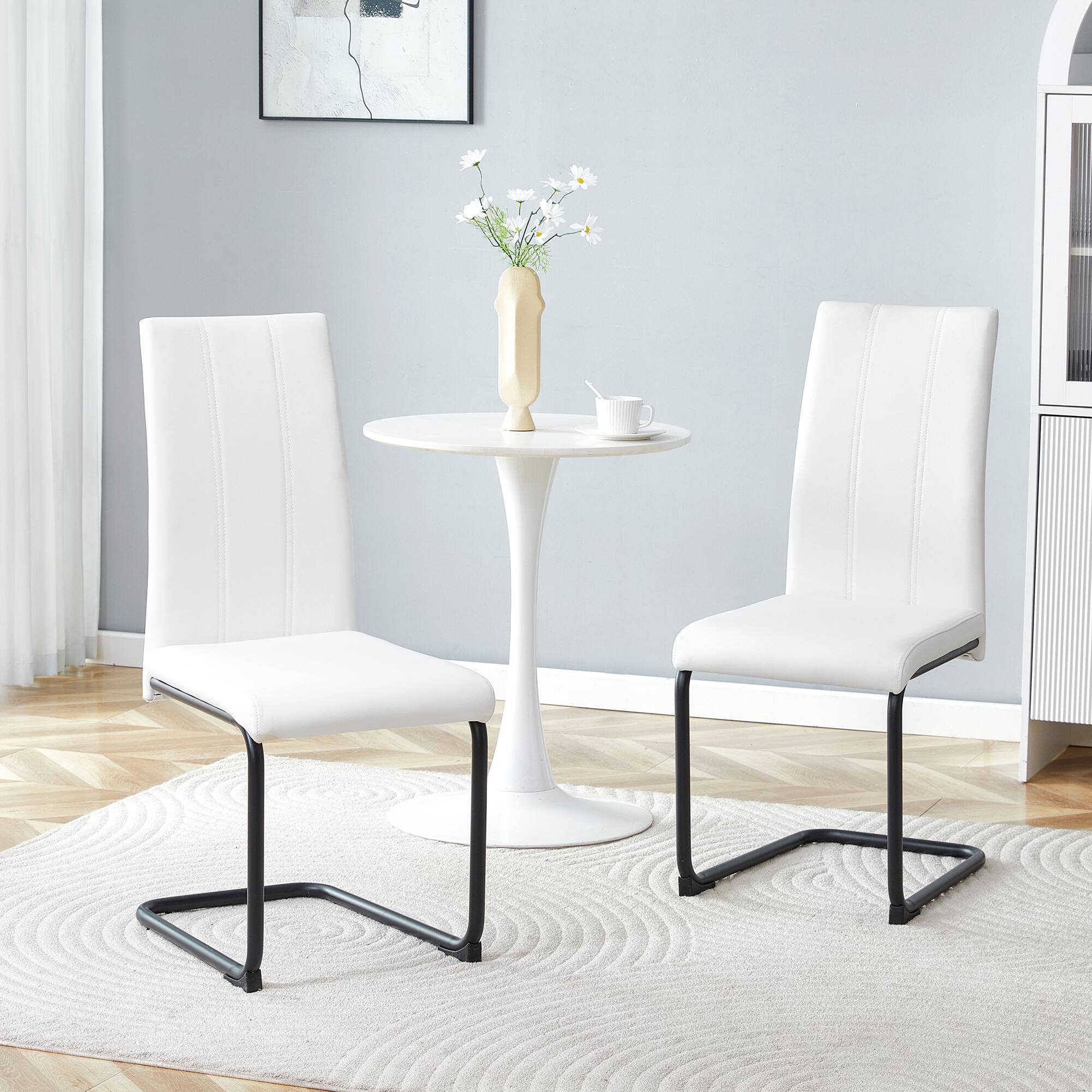 Alt View 1. Loheer - PU Upholstered Dining Chairs Set of 4 - High Back, Metal Legs - Black,White.