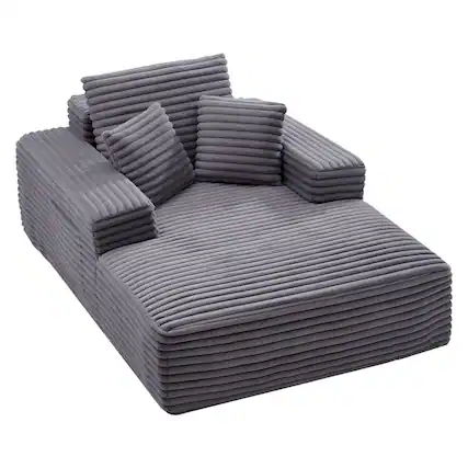 Front. VEVOR - Modern Upholstered Chaise Lounge Chair, 54-Inch Oversized Indoor Recliner with Throw Pillows and Armrests - Gray.