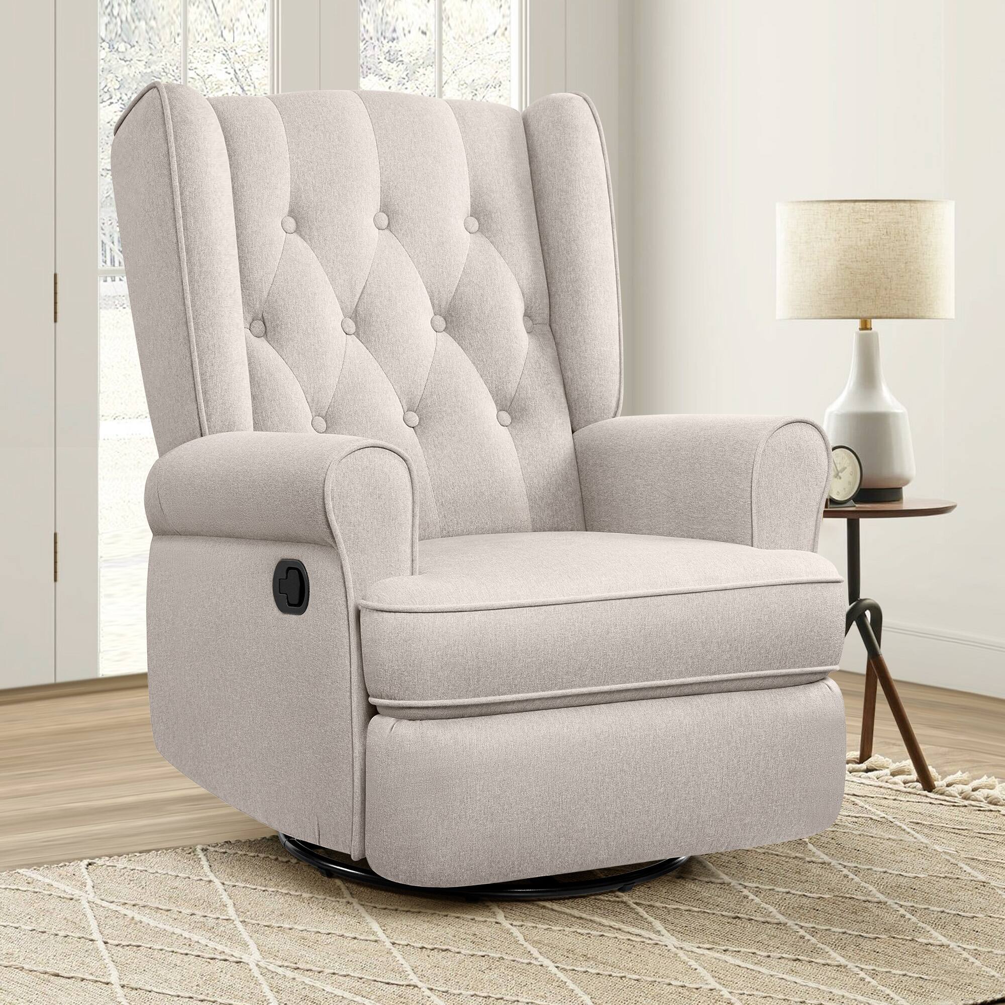 Alt View 5. KERDOM - Recliner Nursery Chair Swivel Glider, Rocking Living Room Single Sofa Ergonomic Accent Lounge Chair with Arm for Reading - Beige.