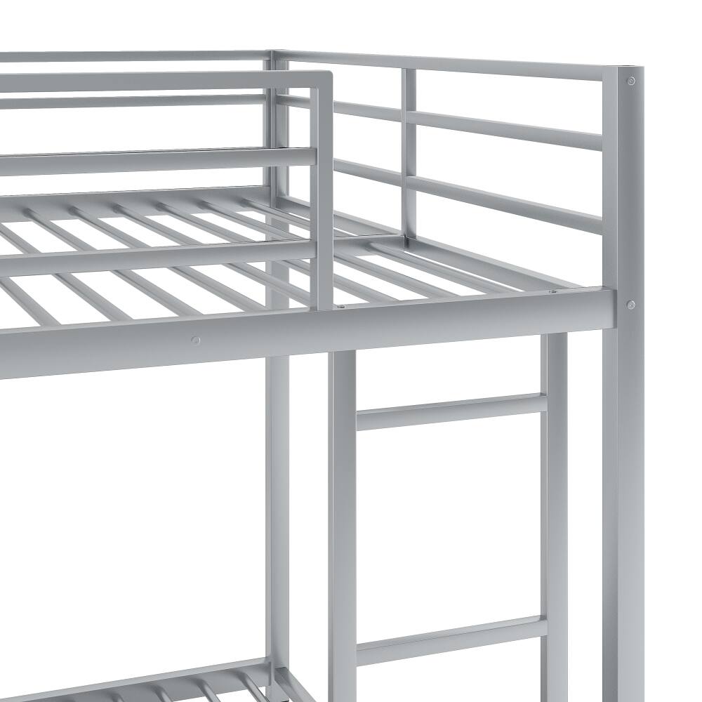 Alt View 7. Loheer - Loheer Full Over Full Bunk Bed Metal Low Bunk Bed with Ladder Silver - Silver.