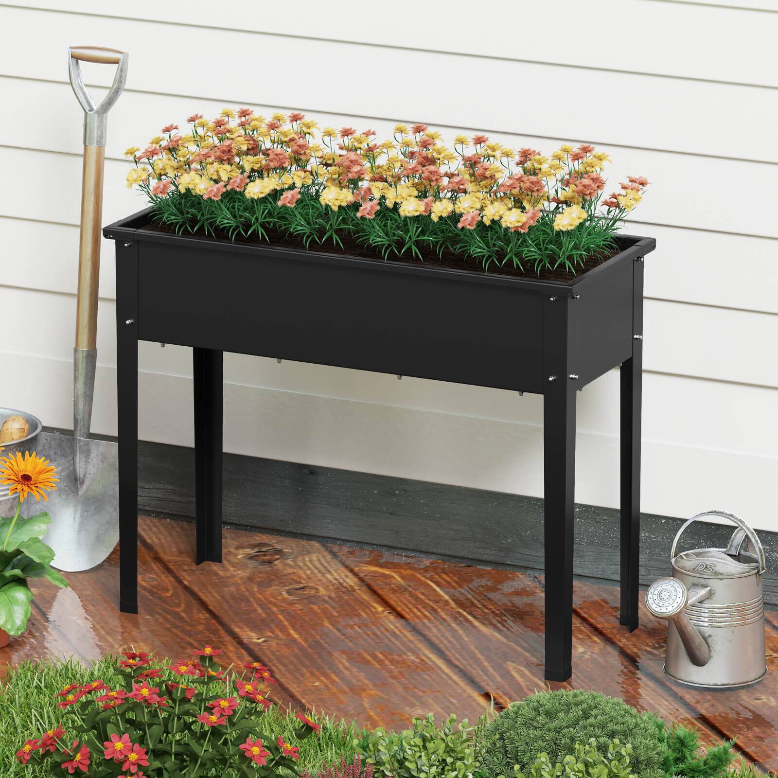 Alt View 4. Costway - Costway Raised Garden Bed Elevated Metal Planter Box with Legs Drainage Holes Gardening Box - Black.