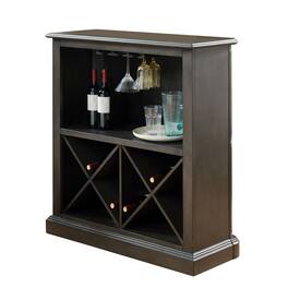 Manhattan Lane - Wooden Bar Table with X Shaped Wine Holders and Wide Shelf - Gray