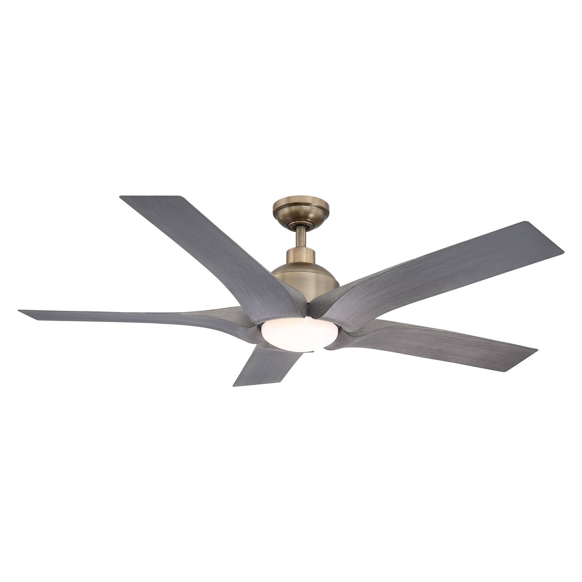 Front. Parrot Uncle - 56" Modern Brushed Bronze LED Ceiling Fan with Remote, 5 Grey Woodgrain ABS Blades, Reversible DC Motor - Brushed Bronze.