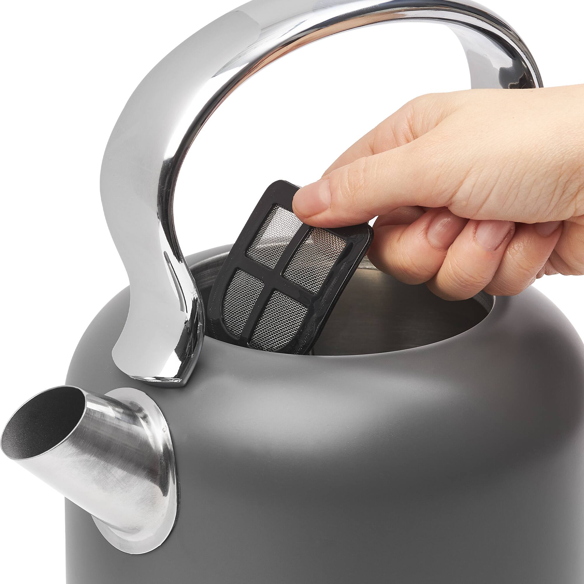 Alt View 6. Haden - Haden Chelsea 1.7 Liter Electric Water Kettle w/ 360-Degree Base, Grey & Chrome - Grey.
