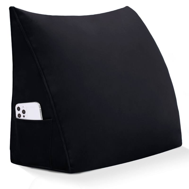 wowmax - Velvet Reading Pillow - Ergonomic Back Support w/ Removable Cover for Bed, Chair & Sofa - Black