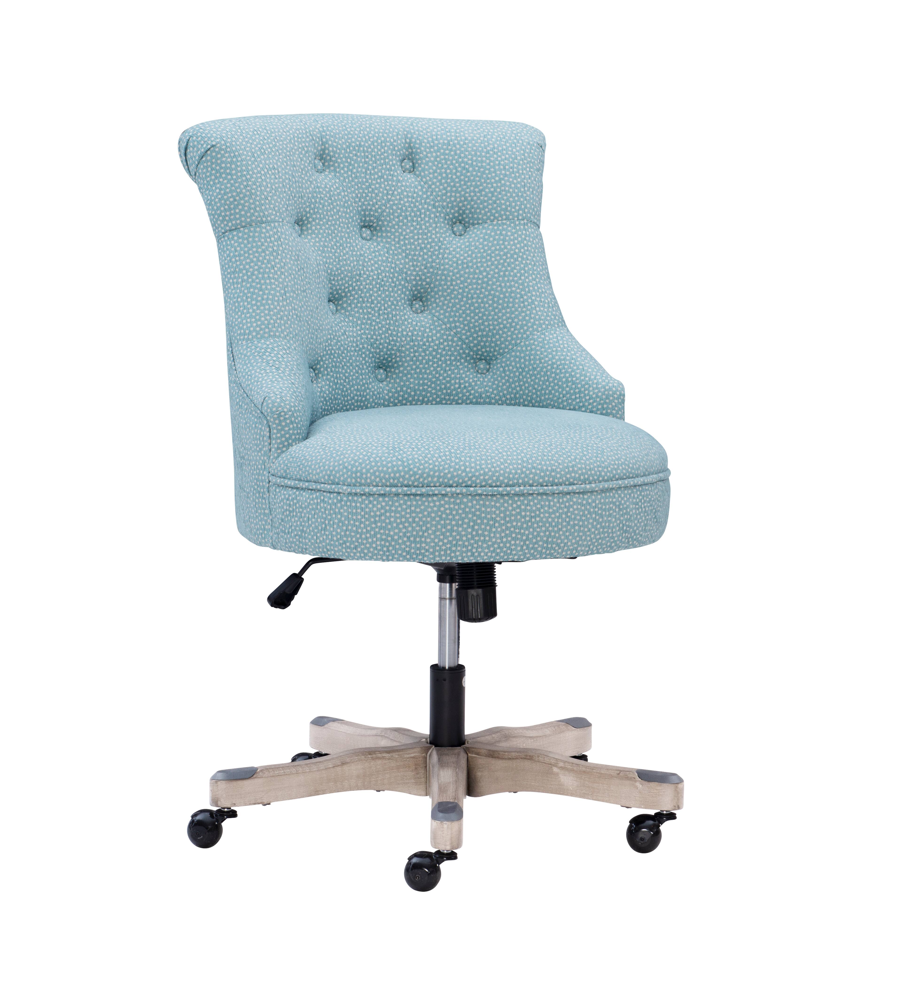 Linon Home Décor - Scotmar Plush Button-Tufted Adjustable Office Chair With Wood Base - Light Blue - Front_Zoom