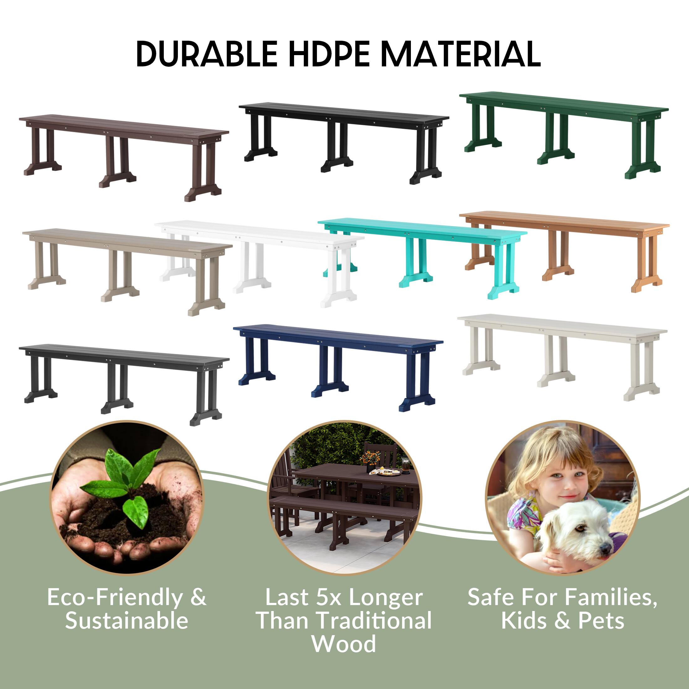 DURABLE HDPE MATERIAL

Eco-Friendly & Sustainable

Last 5x Longer Than Traditional Wood

Safe For Families, Kids & Pets