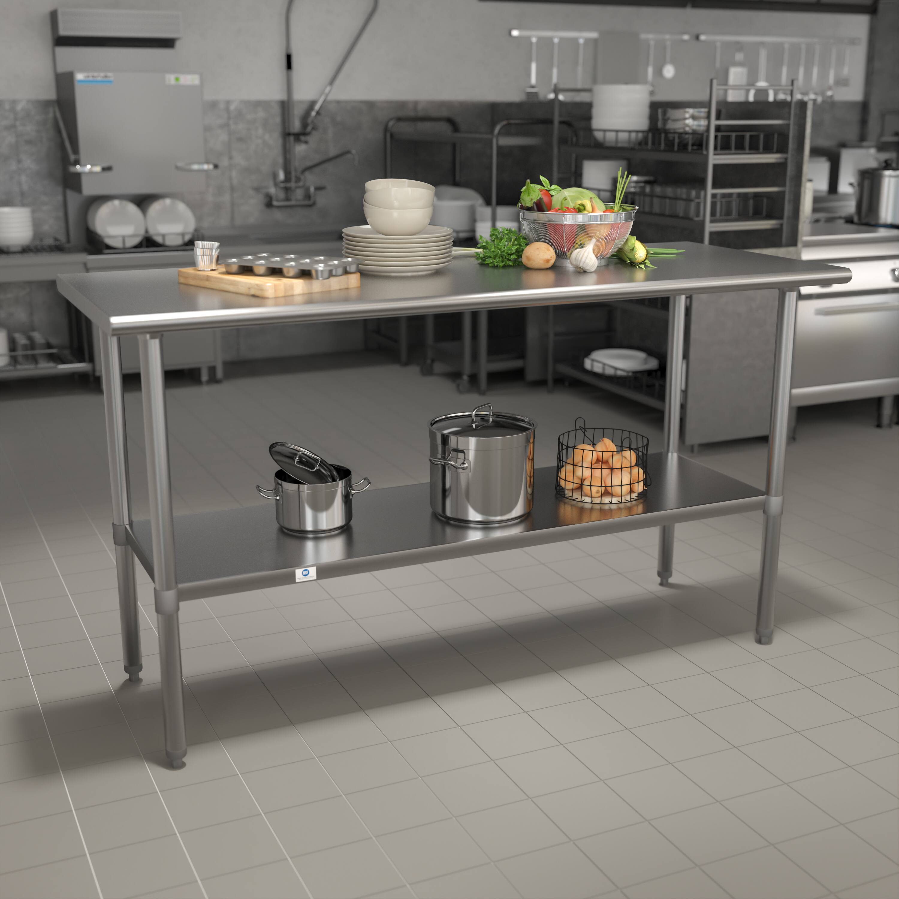 Angle. Flash Furniture - Reese Stainless Steel 18  Gauge Prep and Work Table with Undershelf - NSF Certified - 60"W x 24"D x 34.5"H - Gray.