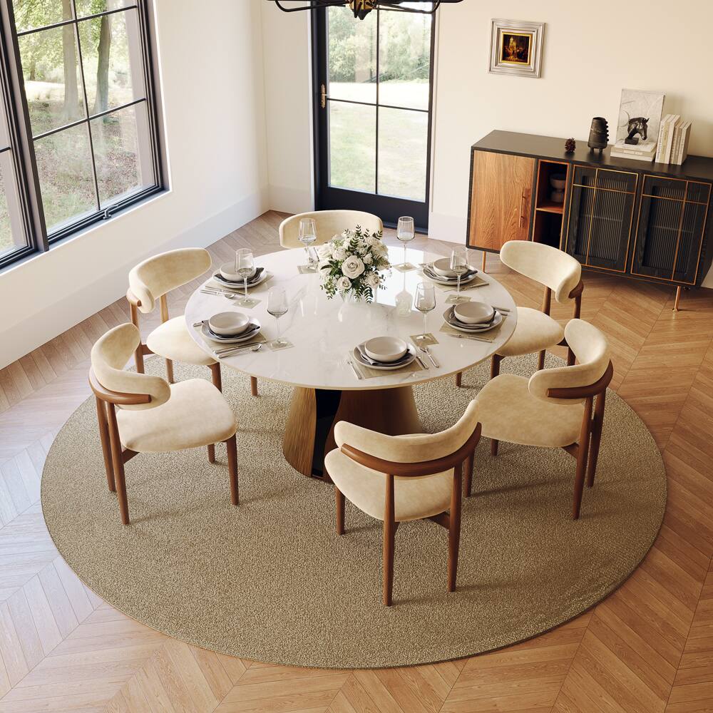 Angle. POVISON - Mid-Century Modern Wood Dining Chairs Set of 2（Cotton Linen，Beige & Walnut） - Beige & Walnut.