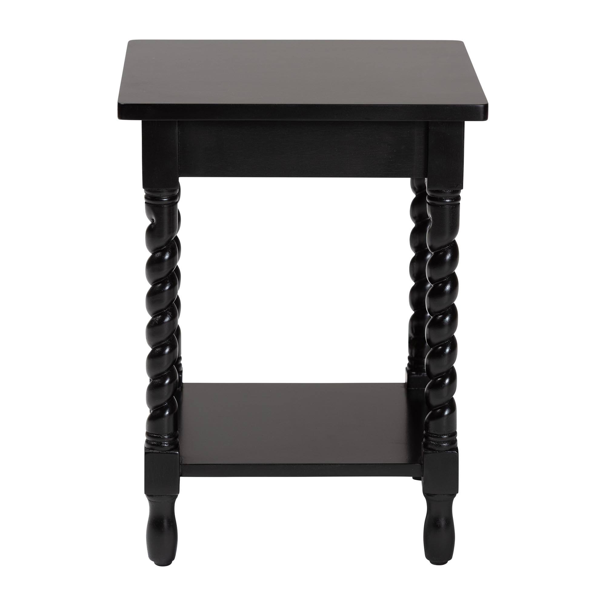Back. bali & pari - Baxton Studio Niklas Nightstand with Twisted Legs - 1-Drawer Bedroom Side Table with Storage Shelf, Black - Black.